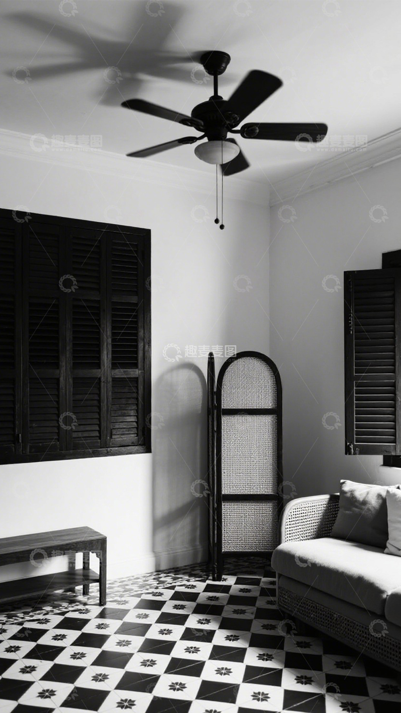 高清大图下载【趣麦麦图】复古藤编隔断客厅2
