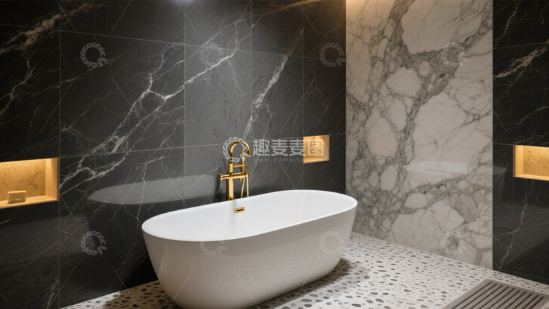 高清大图下载【趣麦麦图】-暗黑系精致独立浴缸卫浴