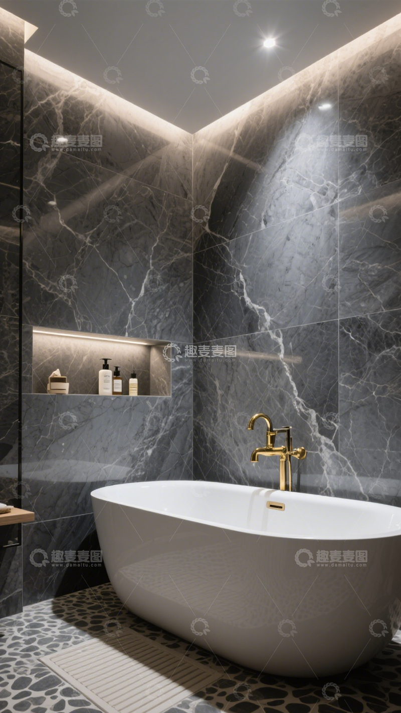 高清大图下载【趣麦麦图】-暗黑系精致独立浴缸卫浴1