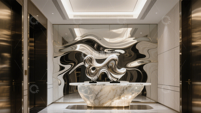 高清大图下载【趣麦麦图】艺术波浪镜面玄关3