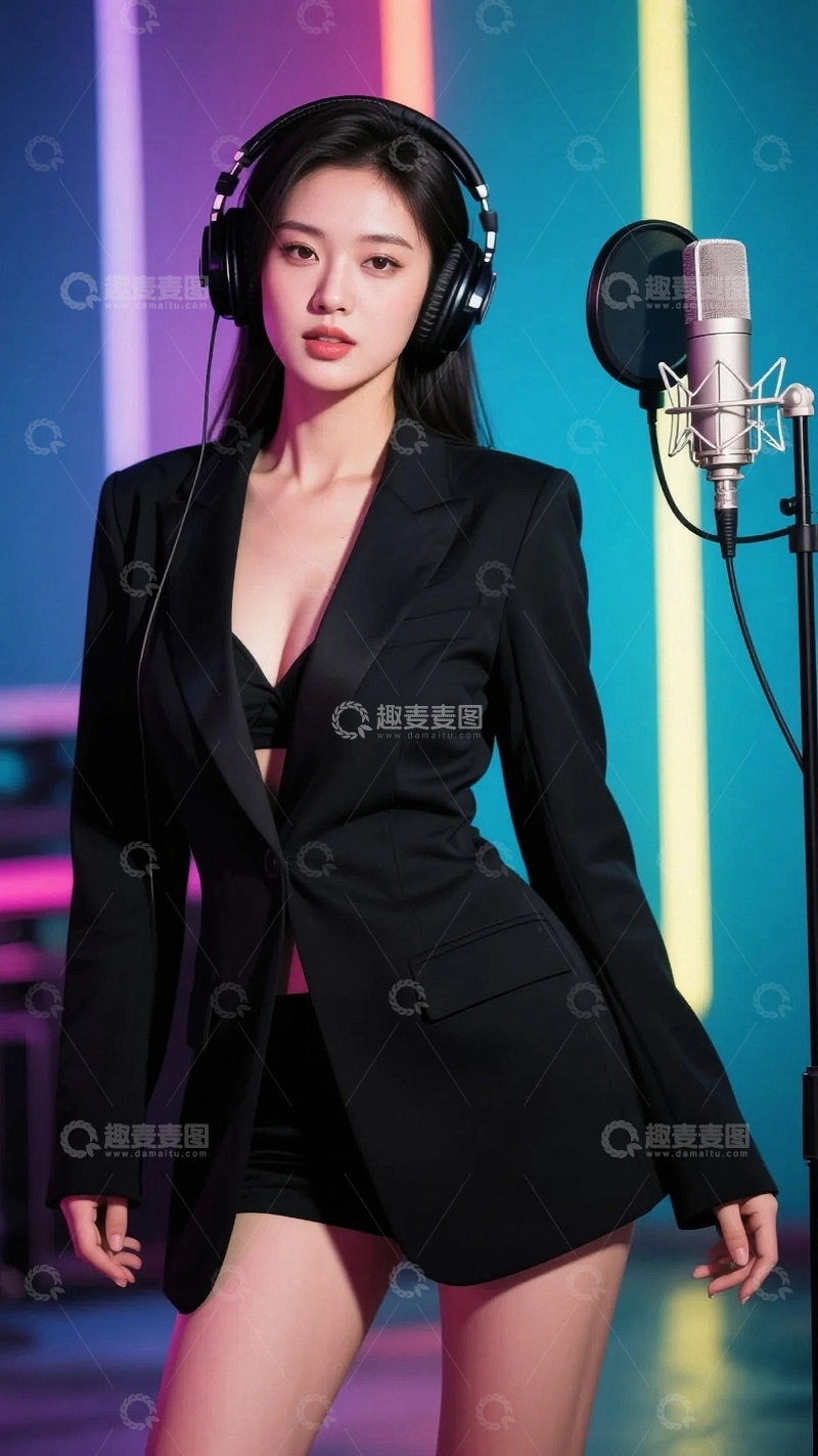 高清大图下载【趣麦麦图】录音中的女歌手11