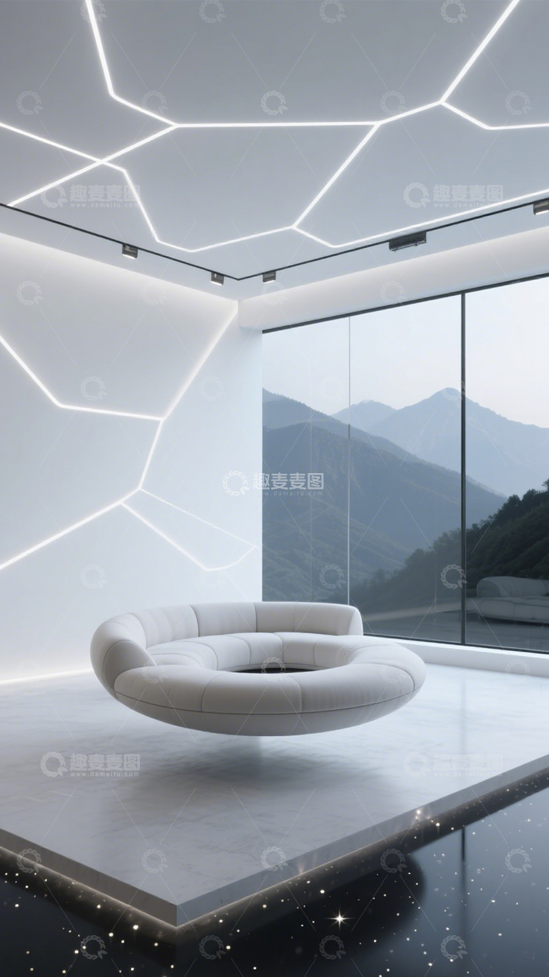 高清大图下载【趣麦麦图】未来几何灯光悬浮客厅1