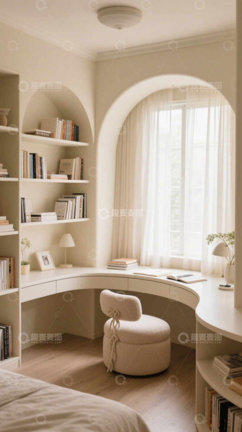高清大图下载【趣麦麦图】柔和光线弧形书房1