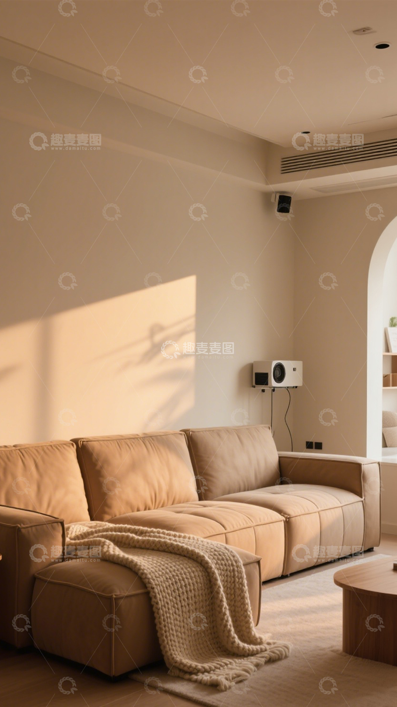 高清大图下载【趣麦麦图】原木风投影客厅1