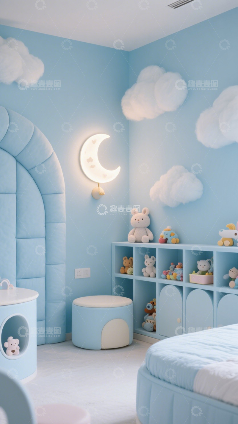 高清大图下载【趣麦麦图】童趣蓝色系云朵灯儿童房