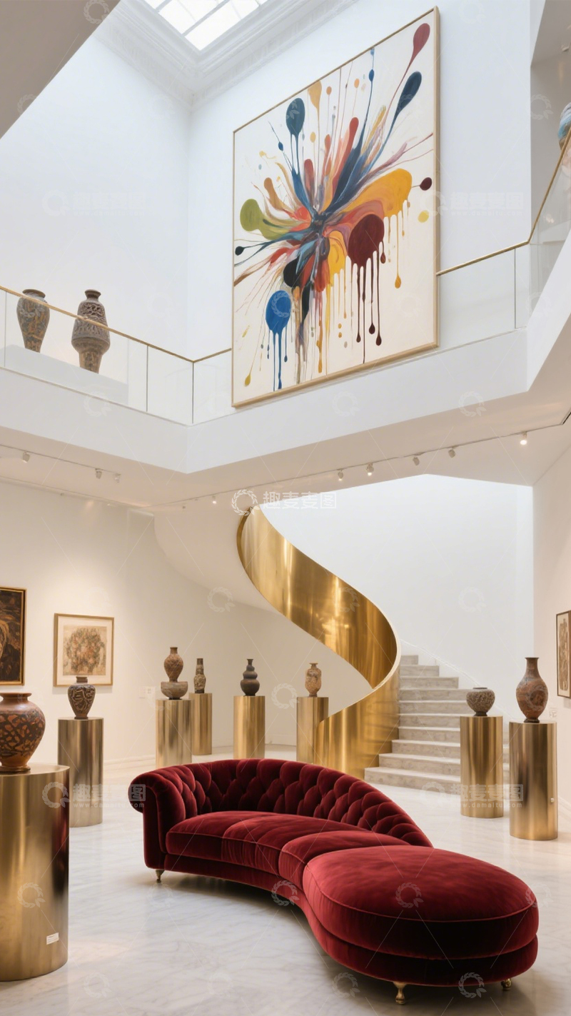 高清大图下载【趣麦麦图】艺术展厅金色楼梯空间2