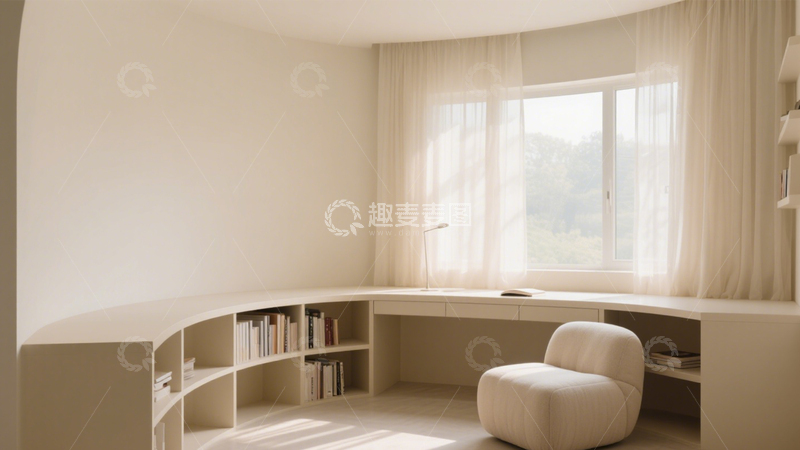 高清大图下载【趣麦麦图】柔和光线弧形书房2