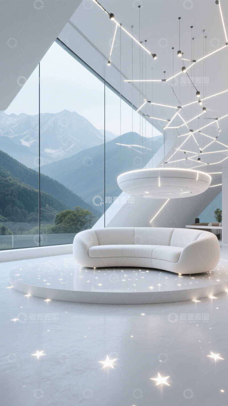 高清大图下载【趣麦麦图】未来几何灯光悬浮客厅3