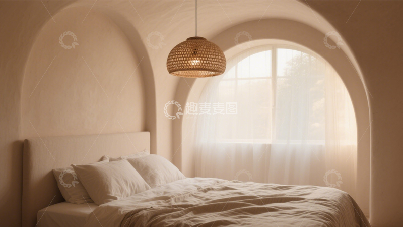 高清大图下载【趣麦麦图】侘寂风拱形床头卧室