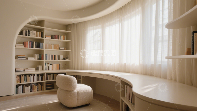 高清大图下载【趣麦麦图】柔和光线弧形书房3