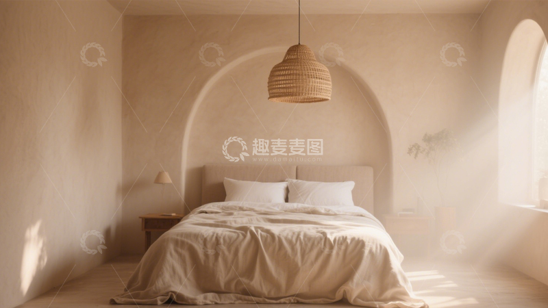 高清大图下载【趣麦麦图】侘寂风拱形床头卧室3