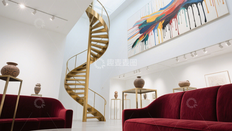 高清大图下载【趣麦麦图】艺术展厅金色楼梯空间1
