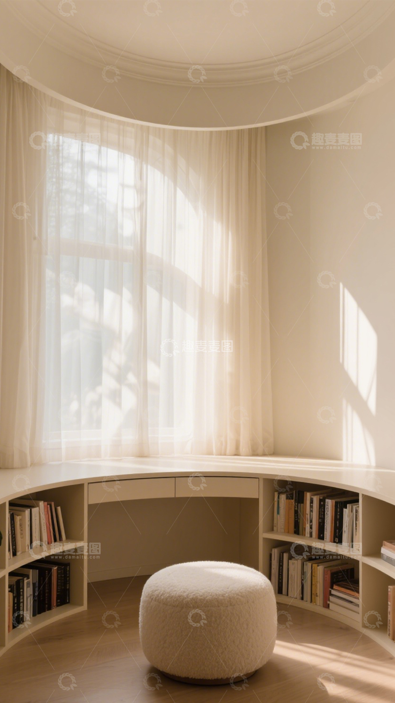 高清大图下载【趣麦麦图】柔和光线弧形书房