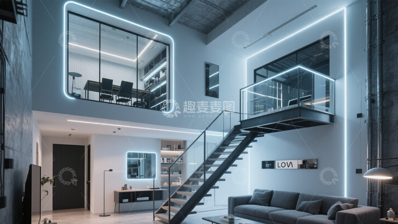 高清大图下载【趣麦麦图】赛博朋克 loft 挑高空间1