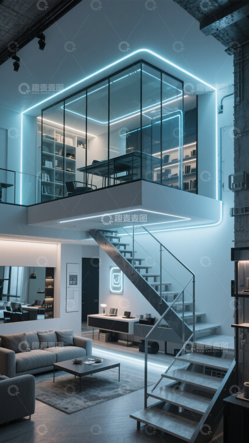 高清大图下载【趣麦麦图】赛博朋克 loft 挑高空间3