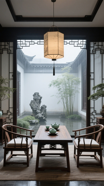 新中式园林借景茶室2