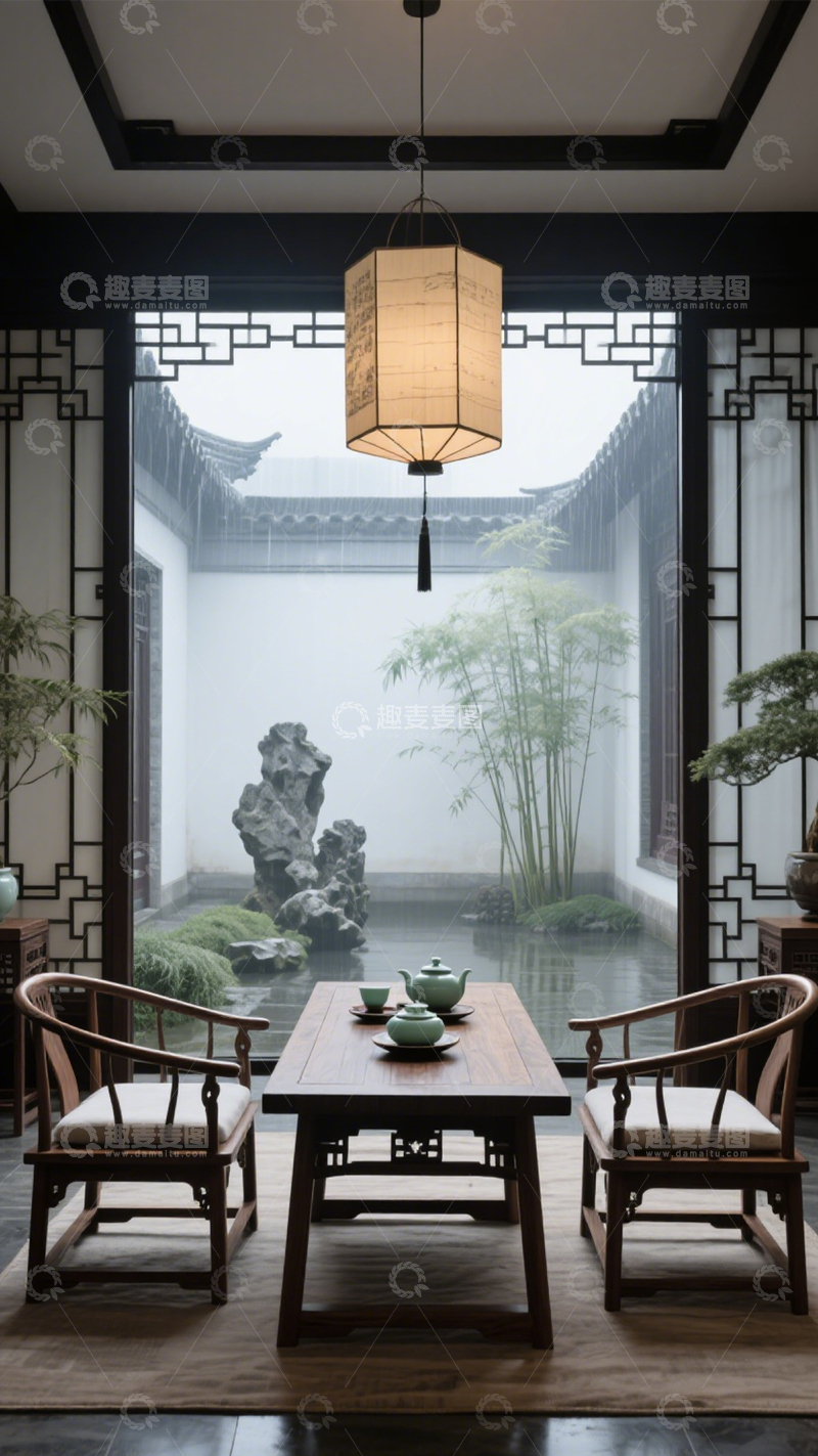 高清大图下载【趣麦麦图】新中式园林借景茶室2