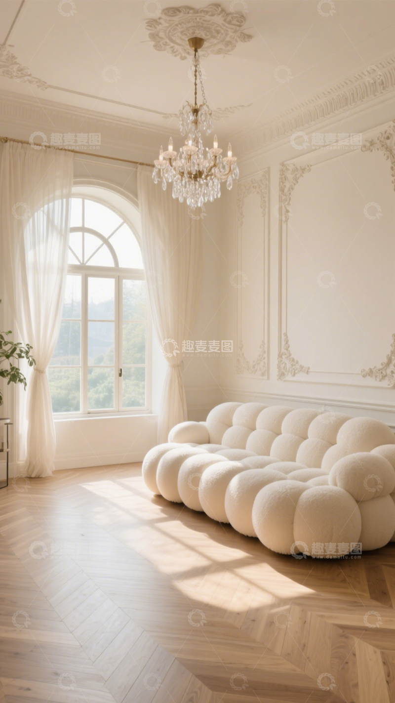 高清大图下载【趣麦麦图】法式奶油风弧形窗客厅