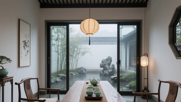 新中式园林借景茶室1