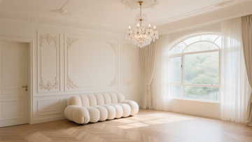 法式奶油风弧形窗客厅1