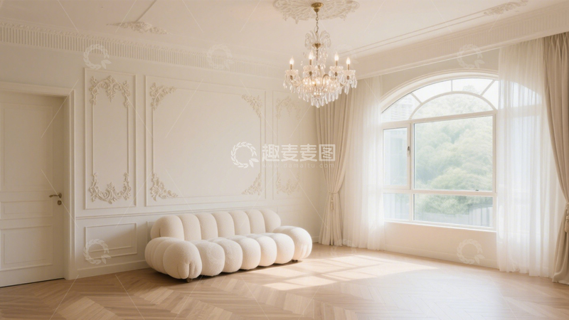 高清大图下载【趣麦麦图】法式奶油风弧形窗客厅1