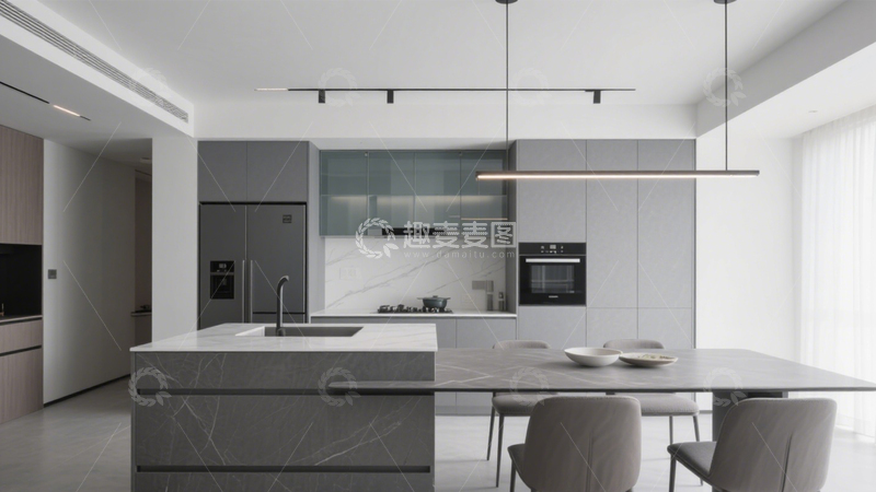 高清大图下载【趣麦麦图】极简灰调中岛台厨房3