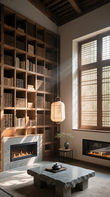 新中式木质书架书房2