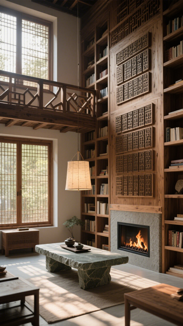 新中式木质书架书房1