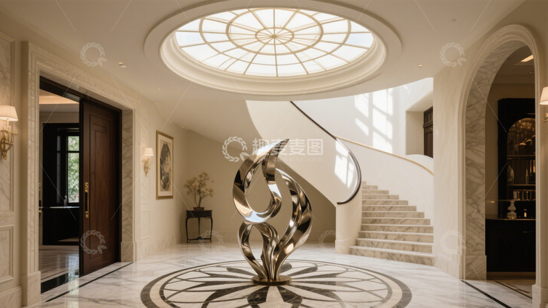 高清大图下载【趣麦麦图】奢华挑空旋转楼梯大厅2