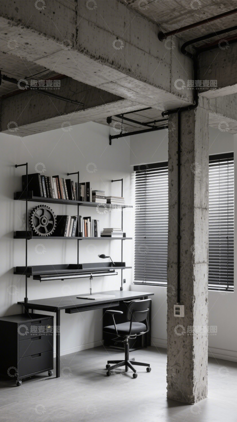 高清大图下载【趣麦麦图】工业风水泥柱办公空间2
