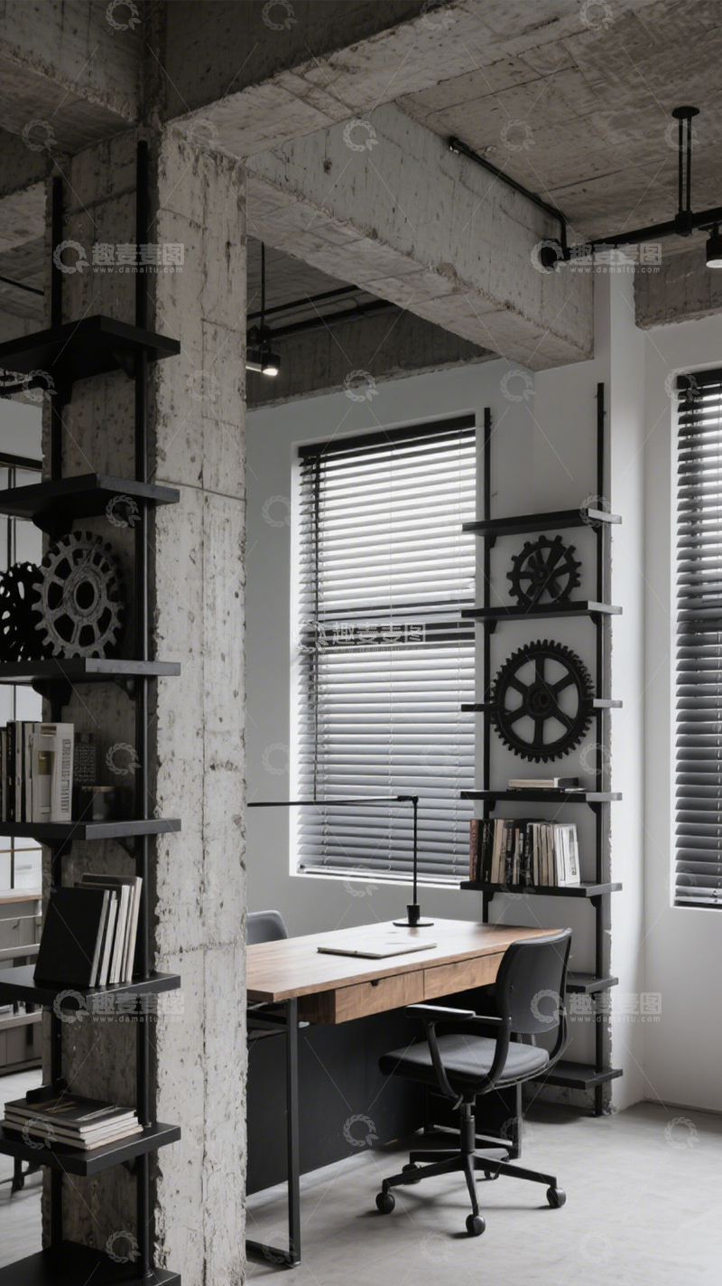 高清大图下载【趣麦麦图】工业风水泥柱办公空间1