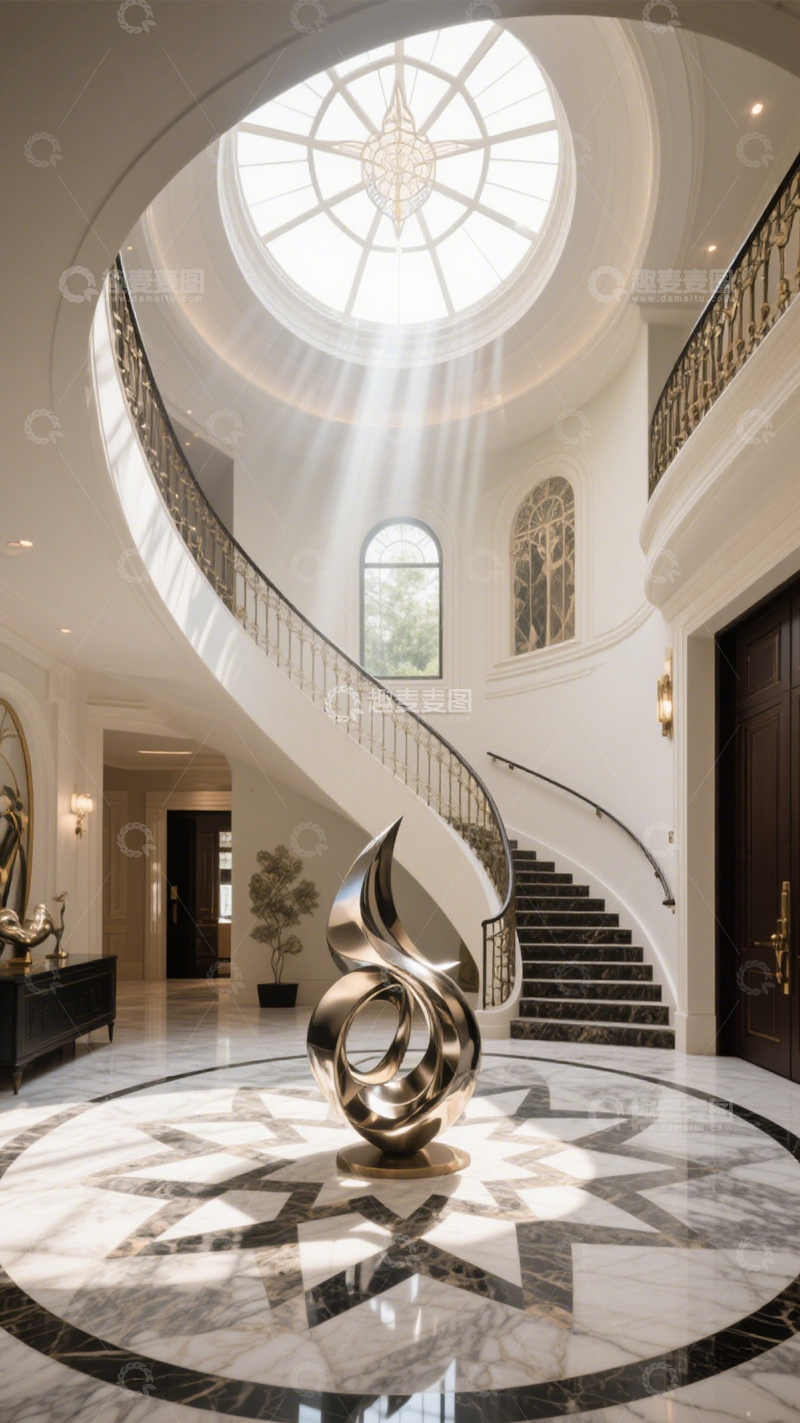高清大图下载【趣麦麦图】奢华挑空旋转楼梯大厅1