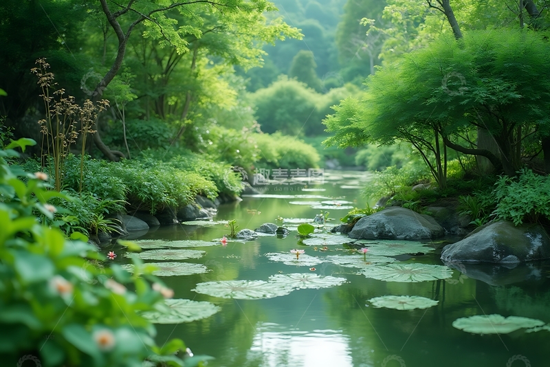 高清大图下载【趣麦麦图】背景，绿色和自然的水池塘 