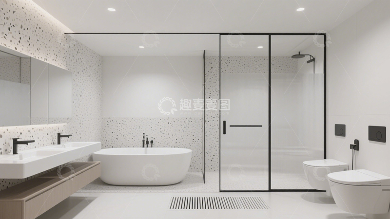 高清大图下载【趣麦麦图】极简水磨石浴室空间1