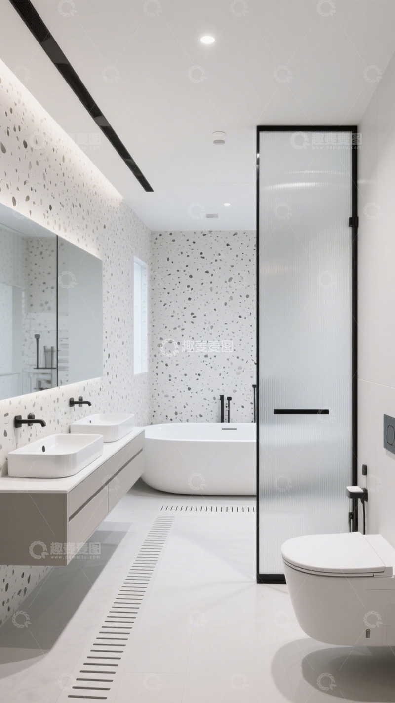 高清大图下载【趣麦麦图】极简水磨石浴室空间