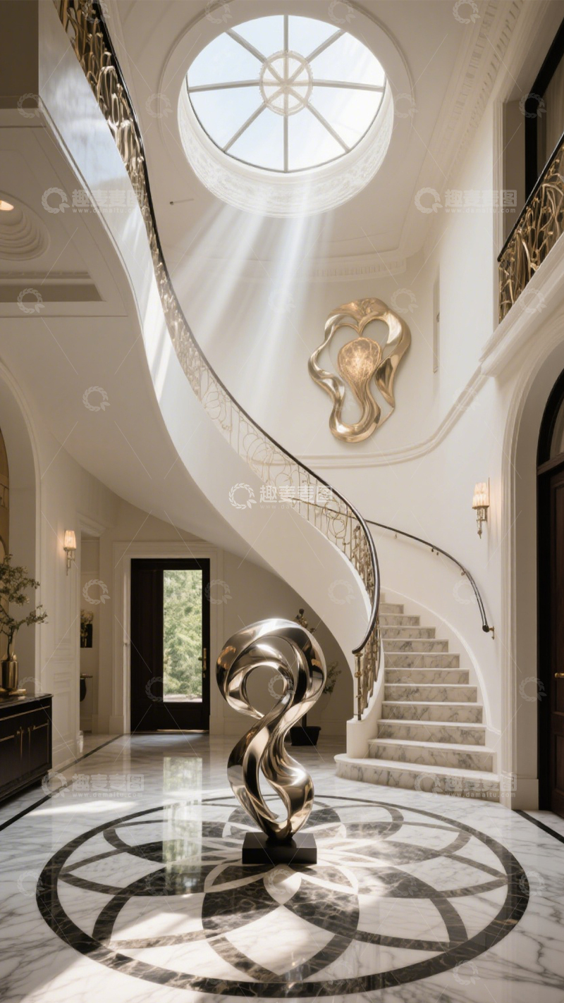 高清大图下载【趣麦麦图】奢华挑空旋转楼梯大厅