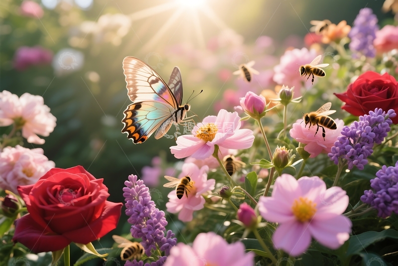 高清大图下载【趣麦麦图】被花朵环绕的蝴蝶 