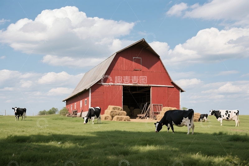 高清大图下载【趣麦麦图】草地上的红色谷仓 