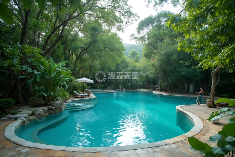 高清大图下载【趣麦麦图】被森林环抱的游泳池 