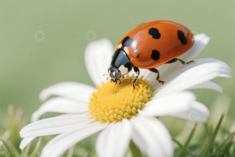 高清大图下载【趣麦麦图】雏菊的瓢虫 