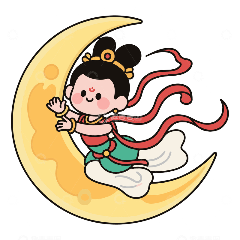 源文件下载【趣麦麦图】嫦娥奔月卡通人