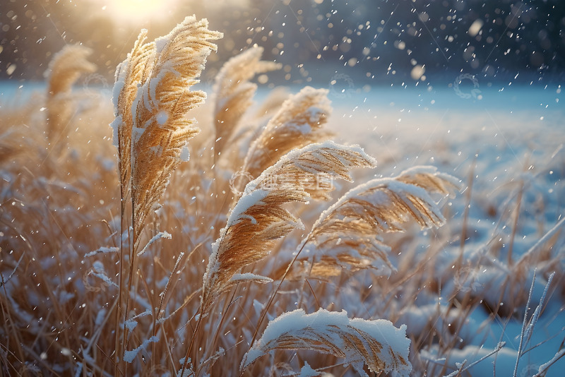 高清大图下载【趣麦麦图】雪中的苇草 