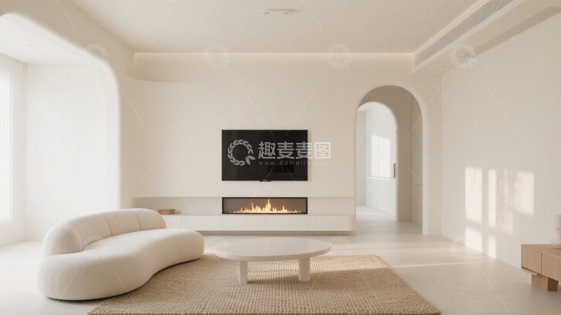 高清大图下载【趣麦麦图】奶油风弧形门洞客厅1