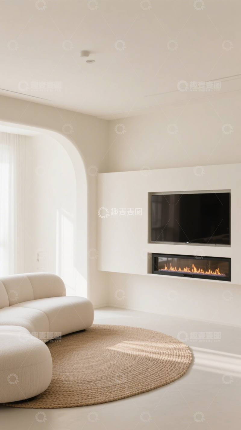 高清大图下载【趣麦麦图】奶油风弧形门洞客厅3