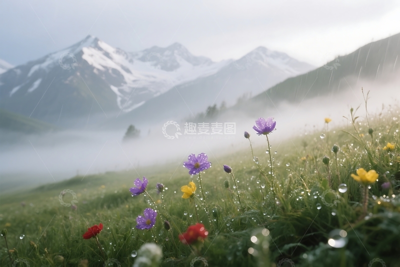 高清大图下载【趣麦麦图】高加索山上的野花草地 
