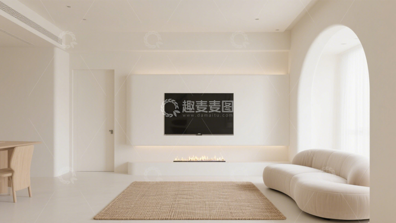 高清大图下载【趣麦麦图】奶油风弧形门洞客厅2