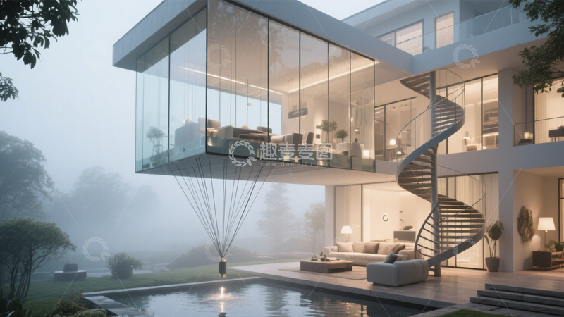 高清大图下载【趣麦麦图】现代玻璃墙别墅1