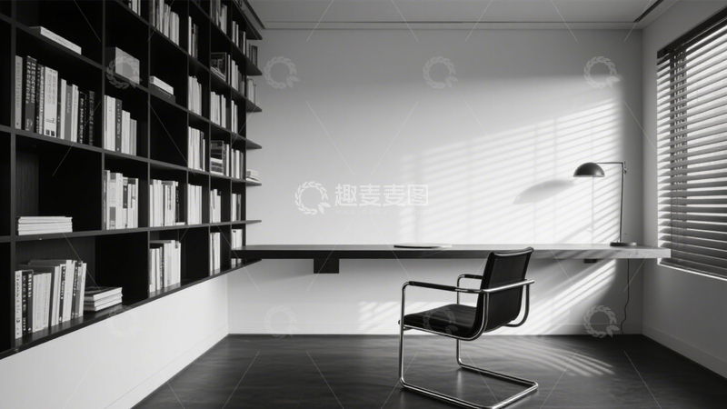 高清大图下载【趣麦麦图】黑白极简静谧书房2