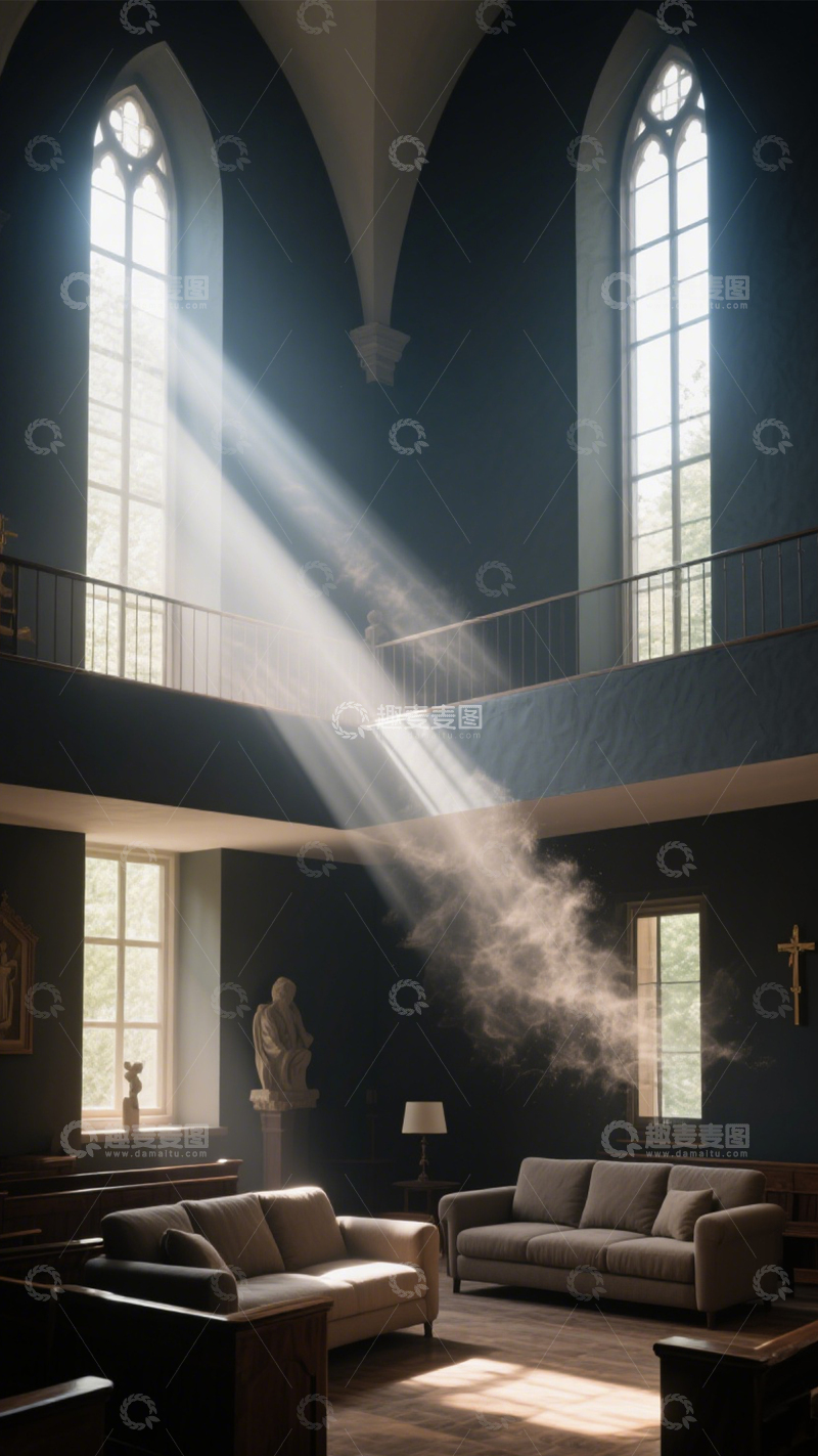高清大图下载【趣麦麦图】光影哥特窗教堂空间