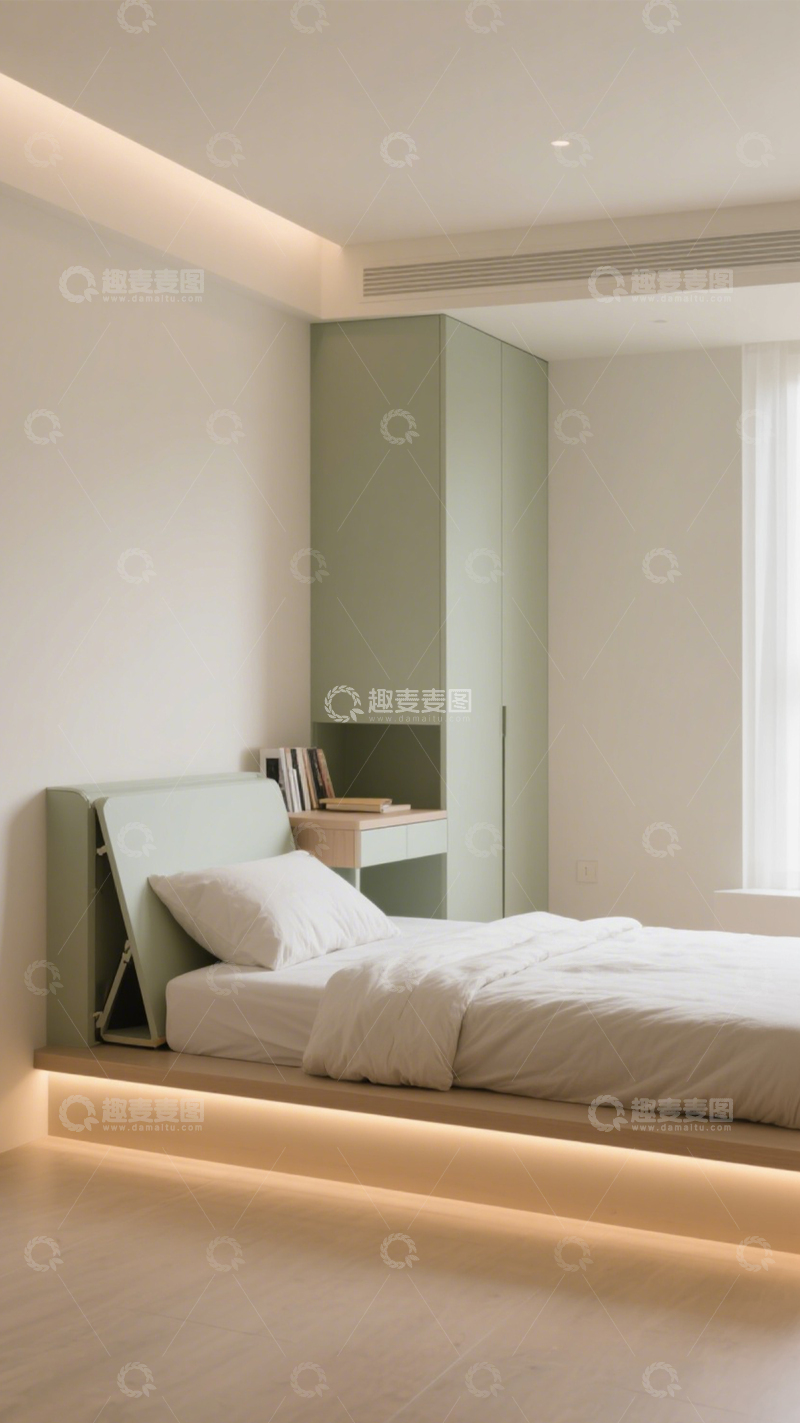 高清大图下载【趣麦麦图】清新奶油风悬浮卧室1
